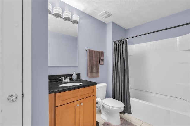 3441 Landing Vw, Tavares, FL 32778 - full bath with toilet, a textured ceiling, tile patterned flooring, shower / bath combo, and vanity
