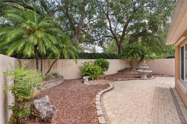 view of yard with a fenced backyard and a patio