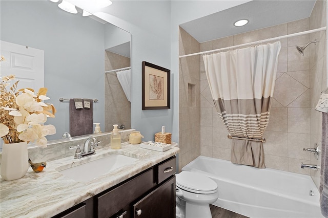 3433 Nestlebranch Ave, The Villages, FL 32163 - bathroom with vanity, toilet, and shower / bathtub combination with curtain