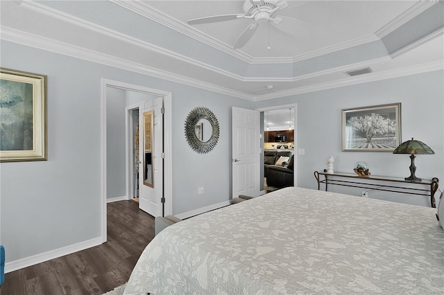3433 Nestlebranch Ave, The Villages, FL 32163 - bedroom with crown molding, a raised ceiling, wood finished floors, and visible vents