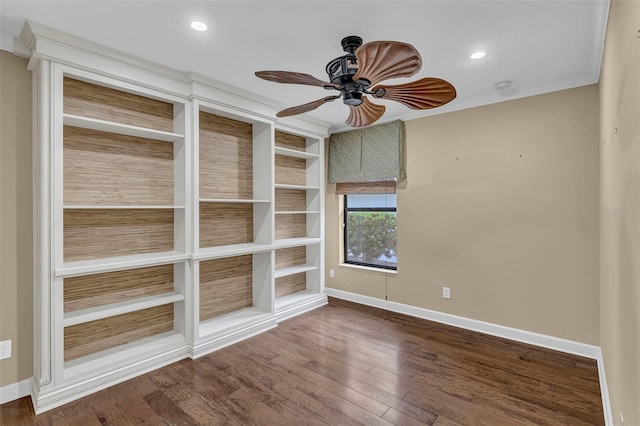 8167 Bridgeport Bay Cir, Mount Dora, FL 32757 - spare room with baseboards, ceiling fan, wood finished floors, ornamental molding, and recessed lighting