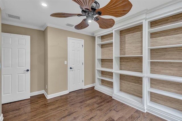 8167 Bridgeport Bay Cir, Mount Dora, FL 32757 - unfurnished room with ornamental molding, a ceiling fan, baseboards, wood finished floors, and recessed lighting