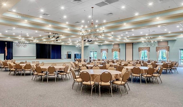 8167 Bridgeport Bay Cir, Mount Dora, FL 32757 - carpeted dining space with ornamental molding and a chandelier