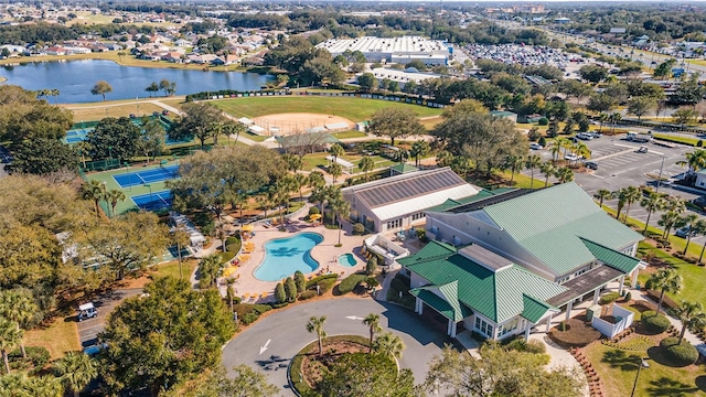 bird's eye view featuring a water view