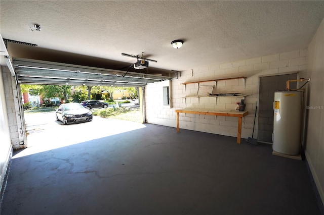 3329 White Blossom Ln, Clermont, FL 34711 - garage with water heater, a garage door opener, and concrete block wall