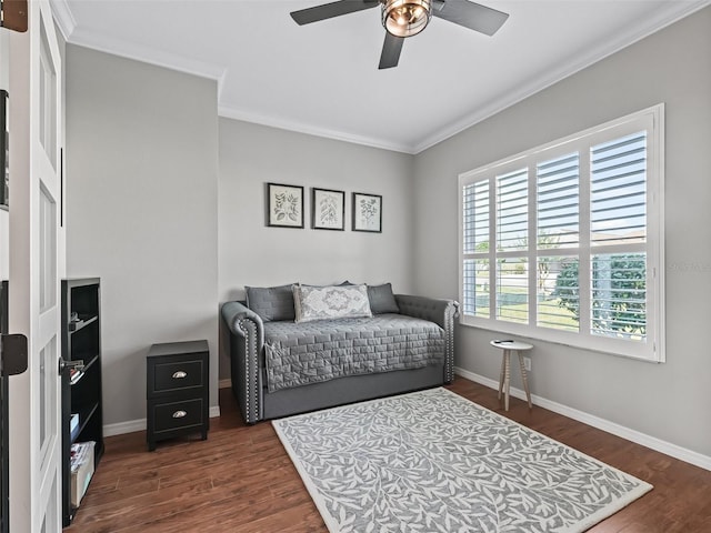 17471 SE 110th Ter, Summerfield, FL 34491 - bedroom with ornamental molding, wood finished floors, baseboards, and ceiling fan