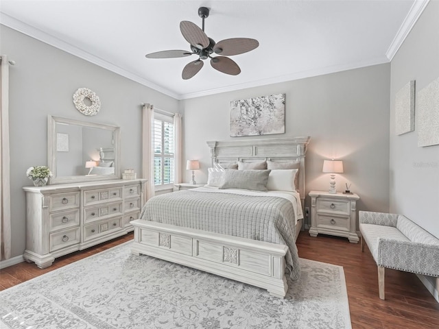 17471 SE 110th Ter, Summerfield, FL 34491 - bedroom with ornamental molding, dark wood finished floors, ceiling fan, and baseboards
