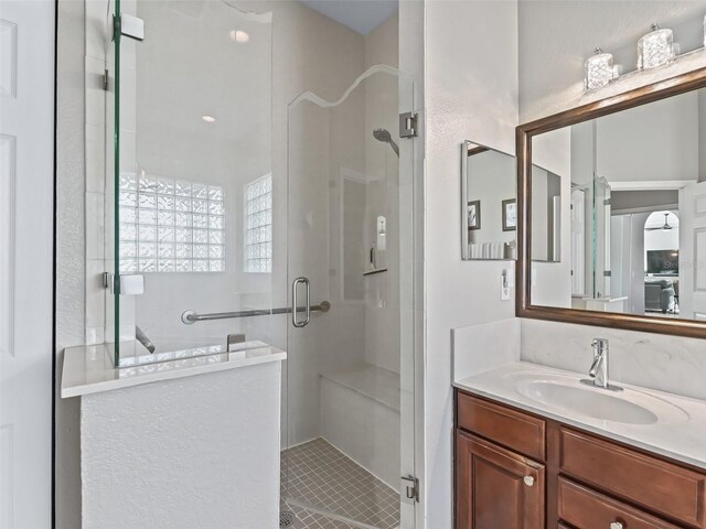 17471 SE 110th Ter, Summerfield, FL 34491 - full bath featuring a shower stall, vanity, and tile patterned flooring