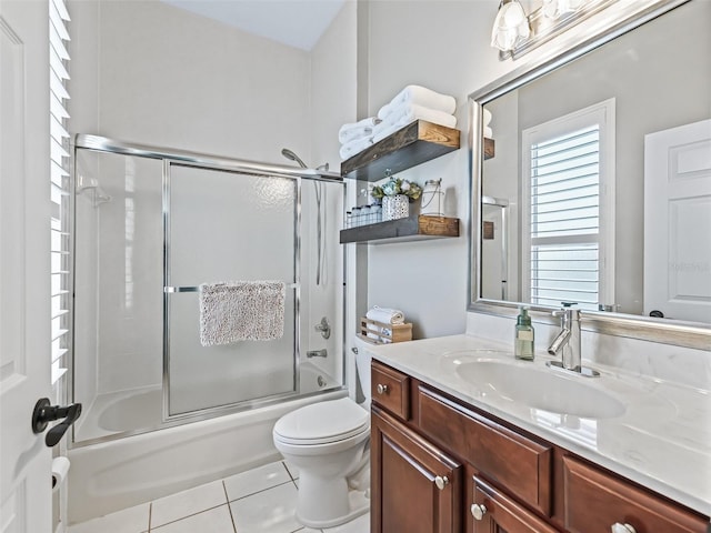 17471 SE 110th Ter, Summerfield, FL 34491 - full bathroom featuring tile patterned flooring, bath / shower combo with glass door, vanity, and toilet