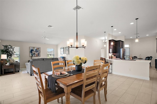 892 Hubbard Loop, The Villages, FL 32163 - dining room featuring a ceiling fan, recessed lighting, light tile patterned floors, and a chandelier