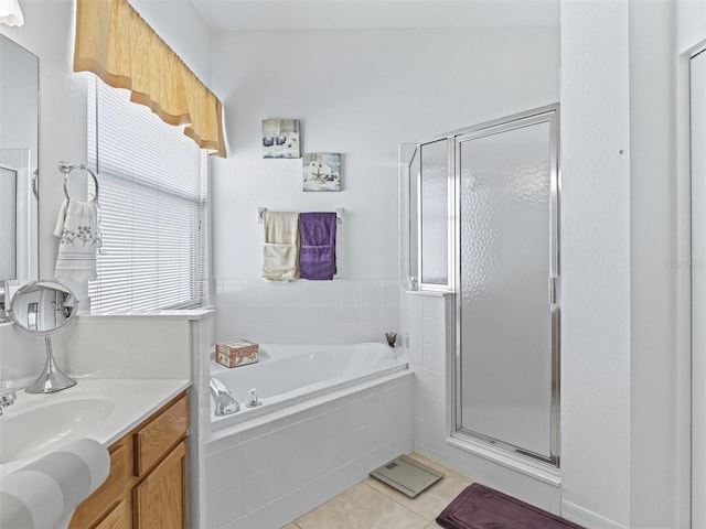 11820 SE 178th St, Summerfield, FL 34491 - full bath with a shower stall, a bath, vanity, and tile patterned floors