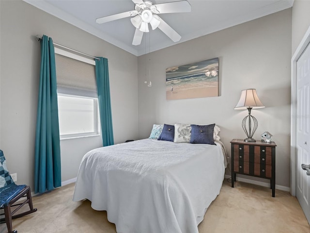 11820 SE 178th St, Summerfield, FL 34491 - bedroom with light carpet, baseboards, ceiling fan, and crown molding
