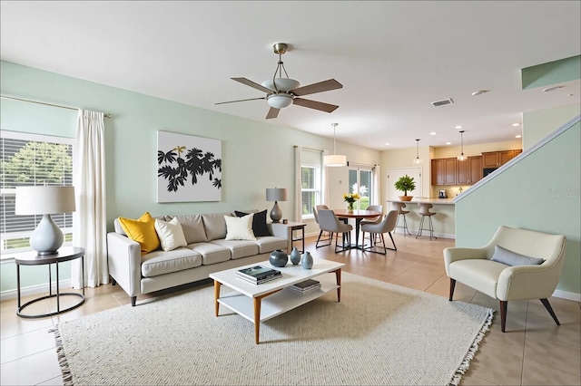 356 Giovani Blvd, Clermont, FL 34715 - living area with light tile patterned floors, ceiling fan, and recessed lighting