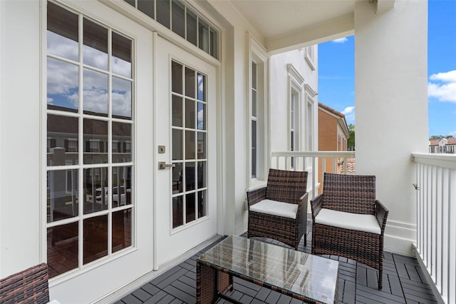balcony featuring french doors