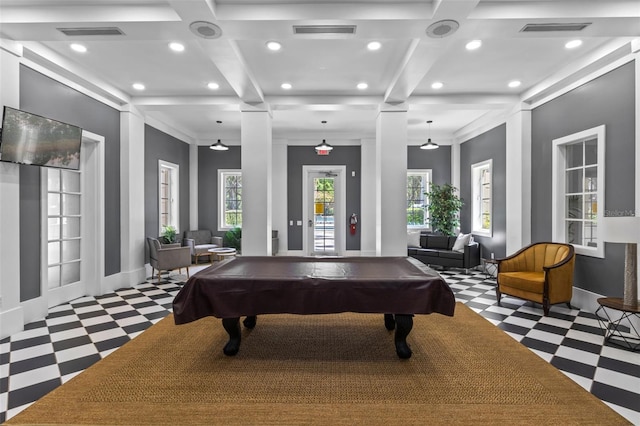 1021 Siena Park Blvd Unit 204, Kissimmee, FL 34747 - recreation room with coffered ceiling, tile patterned floors, baseboards, recessed lighting, and pool table