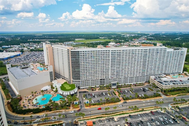 aerial view of a pool area
