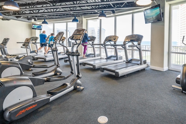 workout area with healthy amount of natural light and expansive windows