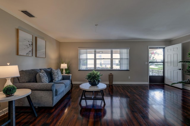 8738 SW 95th Ln Unit B, Ocala, FL 34481 - living area featuring dark wood-style floors and ornamental molding