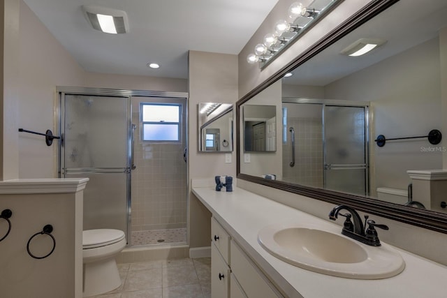 8738 SW 95th Ln Unit B, Ocala, FL 34481 - full bath featuring tile patterned flooring, a stall shower, vanity, and recessed lighting