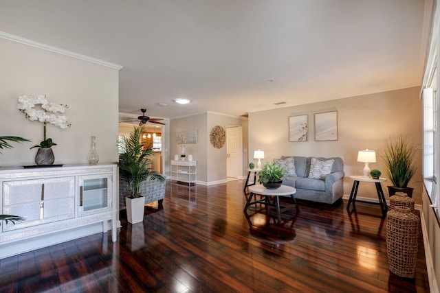 8738 SW 95th Ln Unit B, Ocala, FL 34481 - living room with crown molding, hardwood / wood-style flooring, and ceiling fan