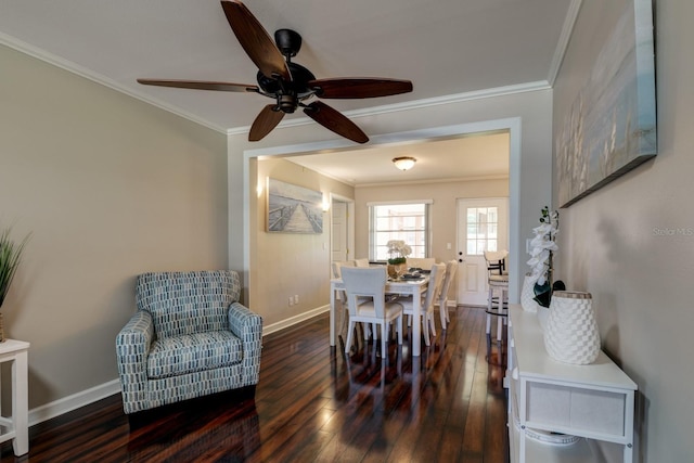 8738 SW 95th Ln Unit B, Ocala, FL 34481 - dining space featuring a ceiling fan, ornamental molding, and hardwood / wood-style flooring