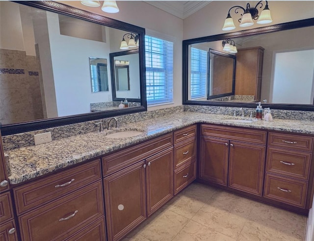 2918 Canyon Ave, The Villages, FL 32163 - bathroom featuring crown molding and double vanity