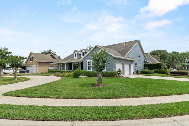 view of front facade with driveway, a front lawn, and an attached garage