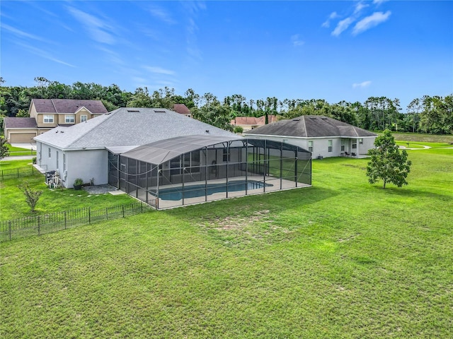 3731 Peaceful Valley Dr, Clermont, FL 34711 - view of swimming pool with glass enclosure, a fenced backyard, and a patio