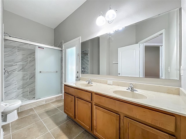 3731 Peaceful Valley Dr, Clermont, FL 34711 - full bath featuring a shower stall, double vanity, and tile patterned flooring