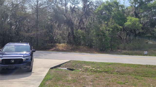 view of asphalt road with a forest view