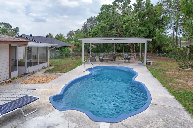 800 Jefferis Ct, Eustis, FL 32726 - view of pool with a fenced backyard, a patio area, and a sunroom