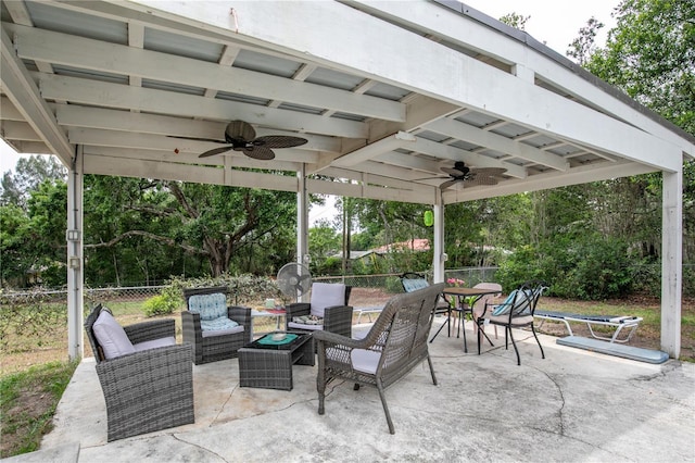 800 Jefferis Ct, Eustis, FL 32726 - view of patio with ceiling fan, fence, outdoor dining space, and an outdoor hangout area