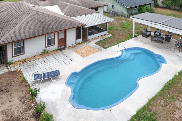 800 Jefferis Ct, Eustis, FL 32726 - view of pool with outdoor lounge area, a sunroom, a patio area, central air condition unit, and fence