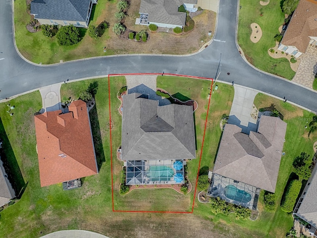 aerial view of residential area featuring property boundaries highlighted
