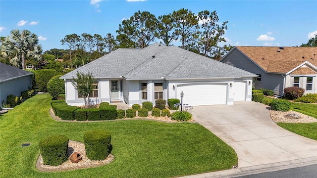 3393 Talley Ridge Dr, The Villages, FL 32162 - view of front of home featuring an attached garage, concrete driveway, a front lawn, and roof with shingles