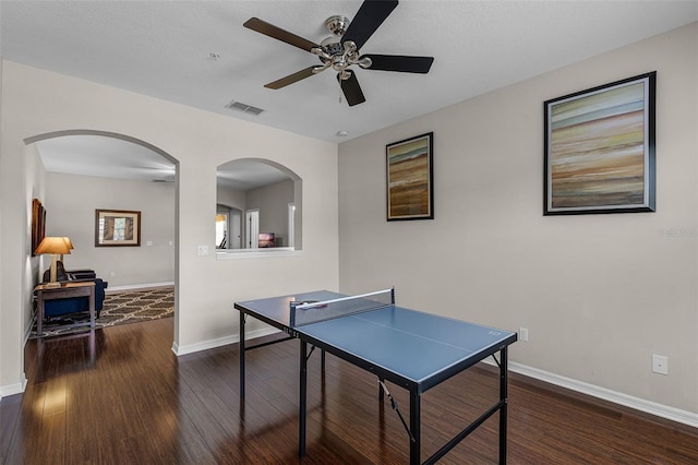 14430 Desert Haven St Unit 4302, Windermere, FL 34786 - rec room with a ceiling fan, wood finished floors, arched walkways, and baseboards