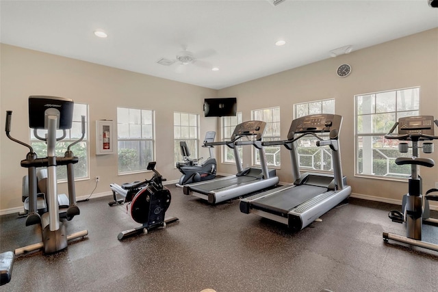 14430 Desert Haven St Unit 4302, Windermere, FL 34786 - workout area featuring ceiling fan, healthy amount of natural light, baseboards, and recessed lighting