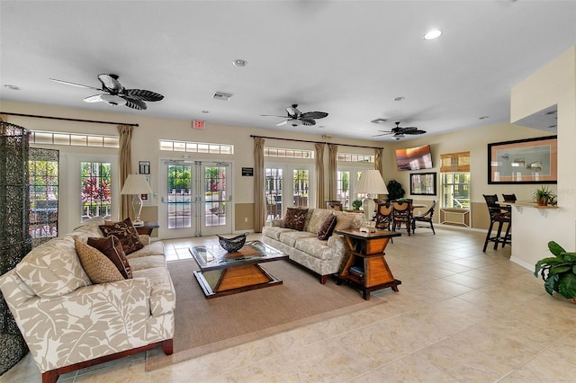 14430 Desert Haven St Unit 4302, Windermere, FL 34786 - living area featuring light tile patterned flooring, recessed lighting, french doors, a ceiling fan, and baseboards
