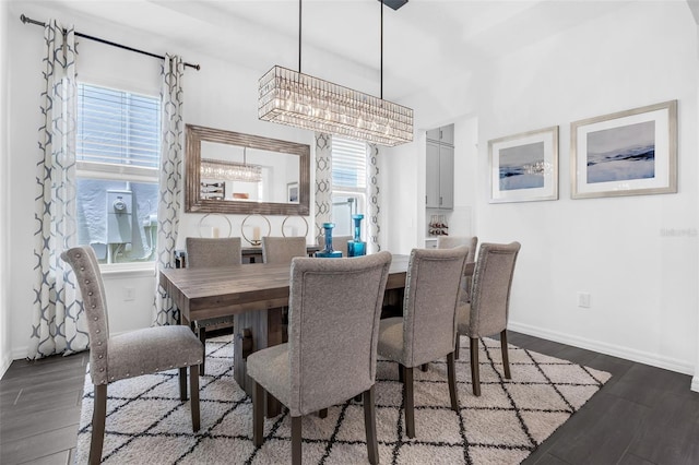 14513 Winter Stay Dr, Winter Garden, FL 34787 - dining space featuring dark wood finished floors, a chandelier, baseboards, and healthy amount of natural light
