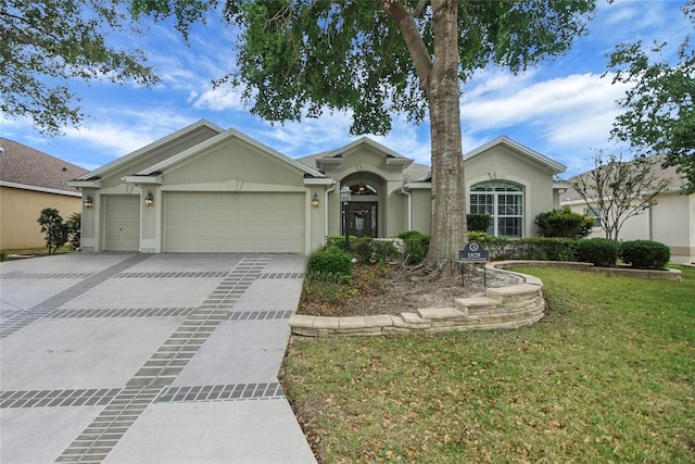 1828 Hollow Branch Way, The Villages, FL 32162 - single story home with stucco siding, an attached garage, concrete driveway, and a front yard