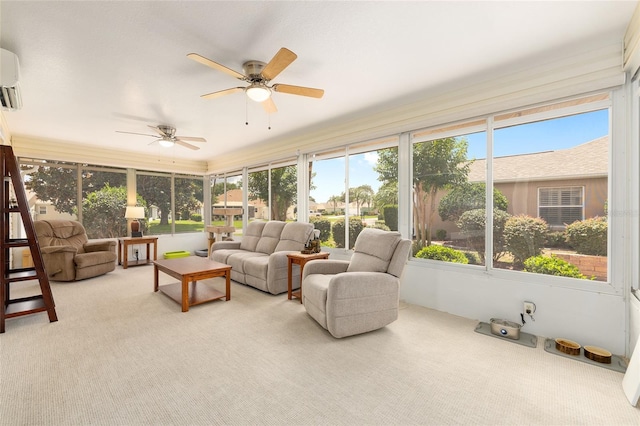 616 Hartford Ln, The Villages, FL 32162 - sunroom featuring outdoor lounge area, a ceiling fan, and carpet floors