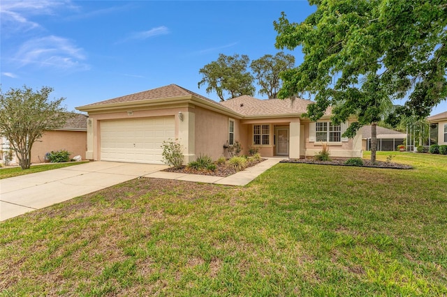 12687 SE 90th Ter, Summerfield, FL 34491 - ranch-style home featuring stucco siding, a garage, concrete driveway, and a front lawn