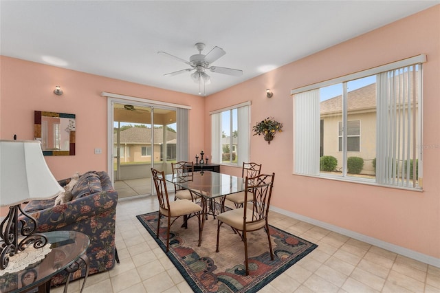12687 SE 90th Ter, Summerfield, FL 34491 - dining space featuring plenty of natural light, a ceiling fan, baseboards, and light tile patterned floors