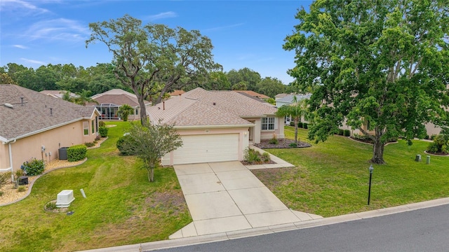12687 SE 90th Ter, Summerfield, FL 34491 - view of front of house with driveway, a garage, a front yard, and stucco siding