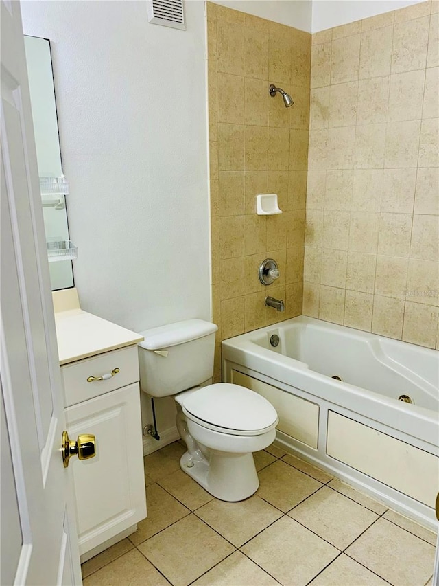 full bath with tile patterned floors, toilet, and washtub / shower combination