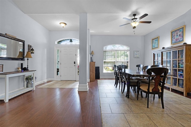 entrance foyer featuring ceiling fan, baseboards, and tile patterned floors