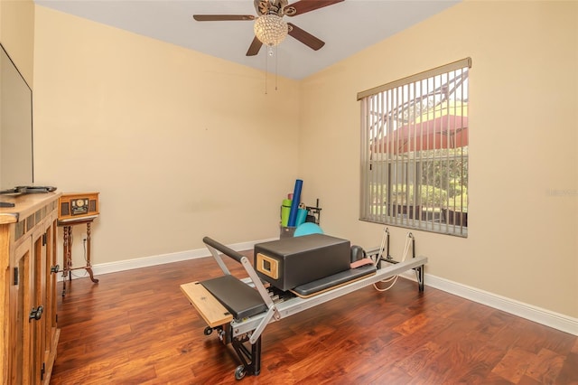 537 Montage Ln, Kissimmee, FL 34759 - workout area featuring ceiling fan, wood finished floors, and baseboards