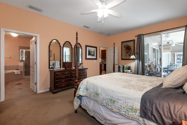 3141 Brighton Rd, Eustis, FL 32726 - bedroom featuring light carpet, connected bathroom, baseboards, and ceiling fan