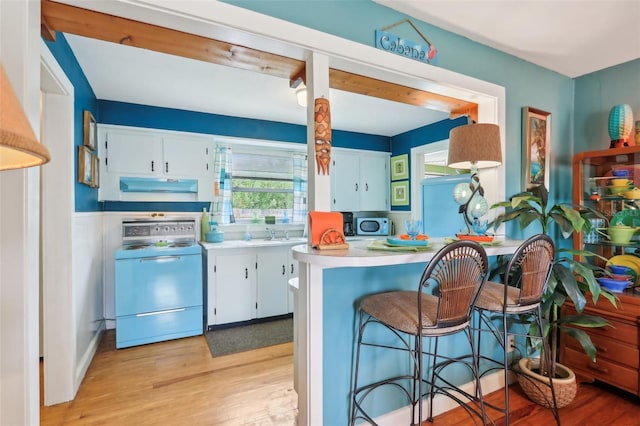 1301 N Ave, Tavares, FL 32778 - kitchen featuring range with electric stovetop, light countertops, light wood finished floors, and white cabinets