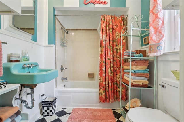 1301 N Ave, Tavares, FL 32778 - full bathroom with toilet, shower / bath combo with shower curtain, and tile patterned floors